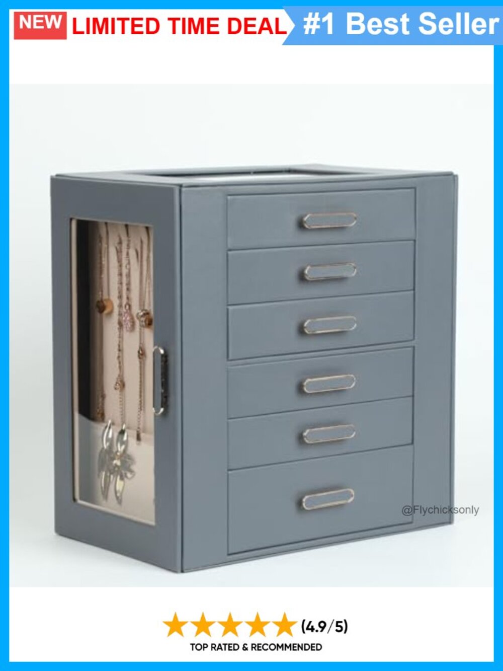 PU Leather 6-Layer Jewelry Box Organizer with Clear Lid
